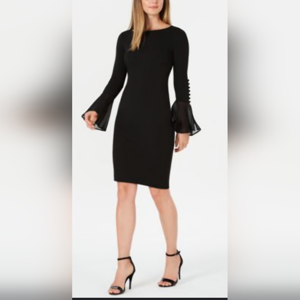 Calvin Klein Black Long Sleeve Dress with Flared Cuffs